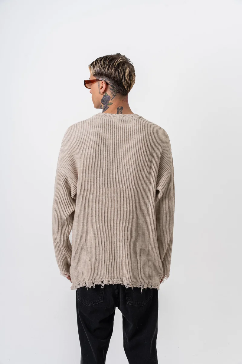 RESPIRE Men's Textured Knitwear Sweater Beige